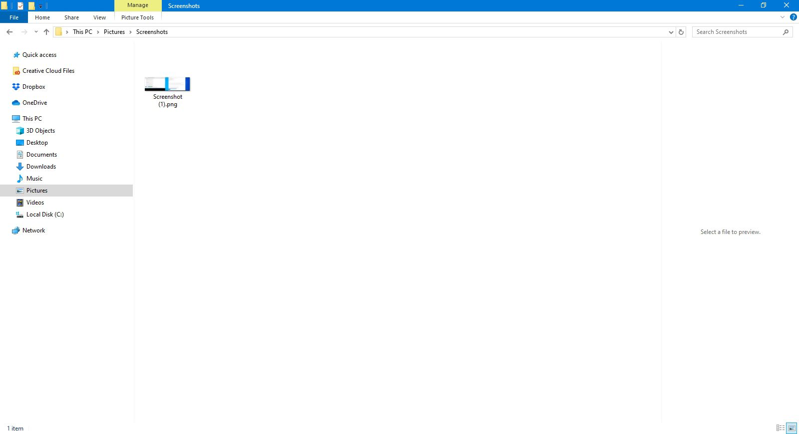 Windows Explorer näyttää Screenshots-kansion