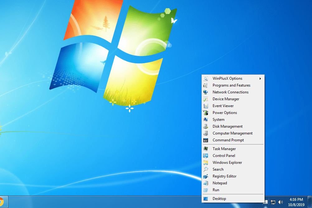 WinPlusX-valikko Windows 7:ssä