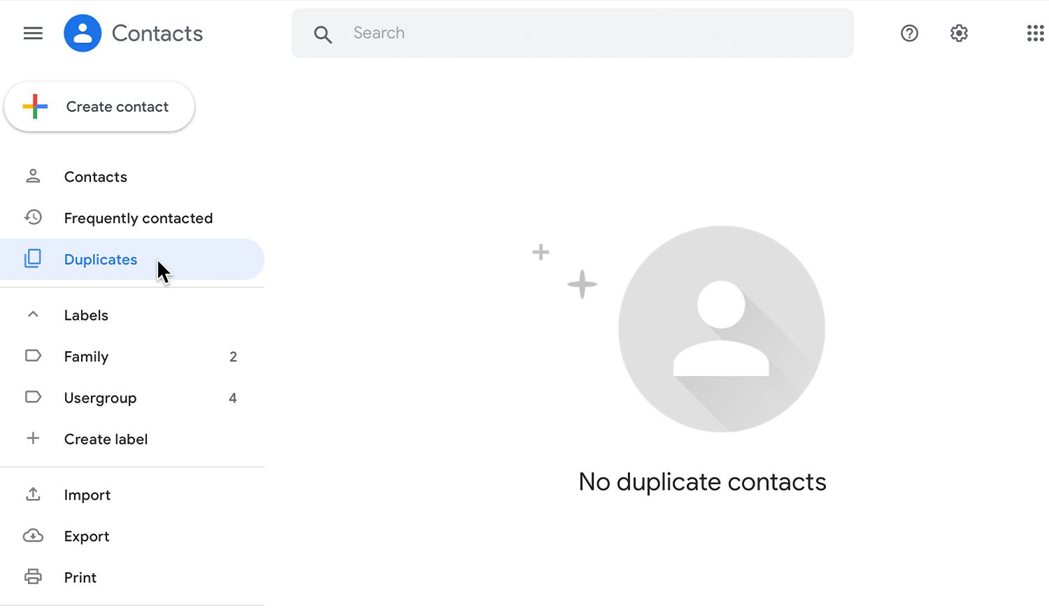 Gmailin päällekkäiset yhteystiedot -näyttö ei näytä kaksoiskappaleita