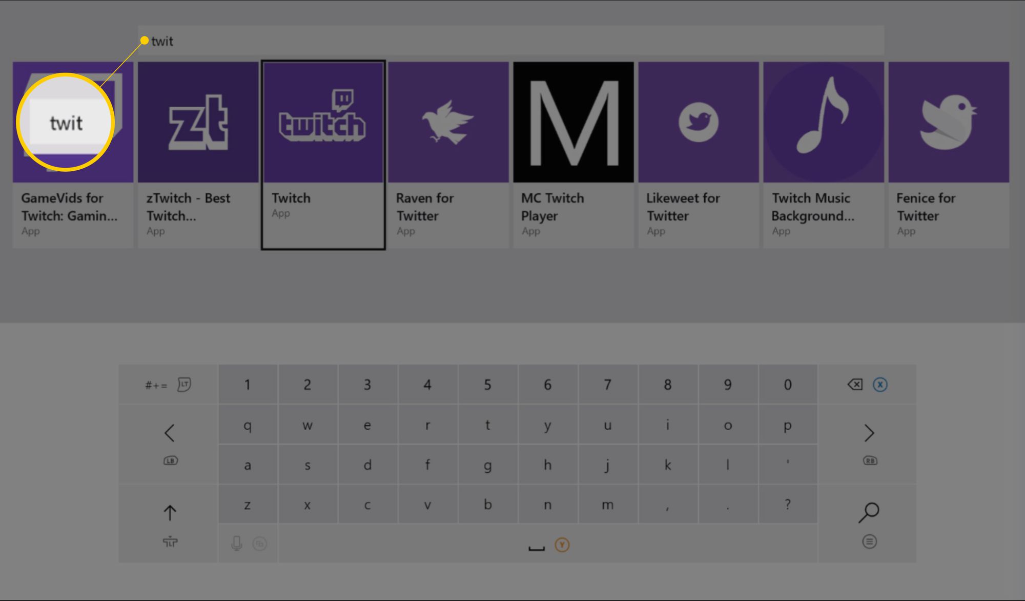 Twitch-sovellus Xbox Onen hakukentässä