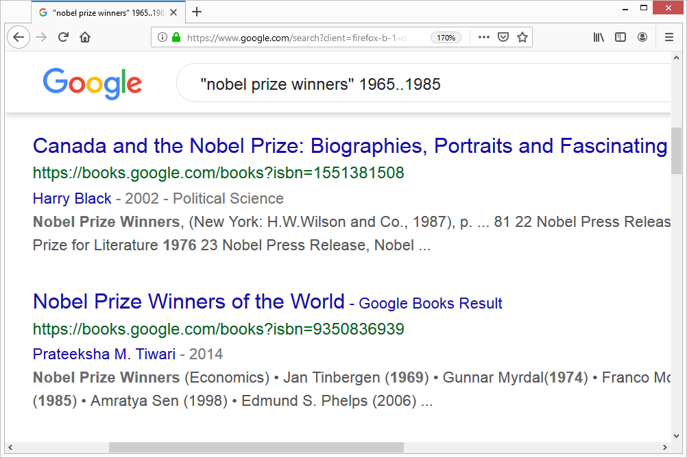 Sitaatit Google-haussa Nobel-palkinnon saajille