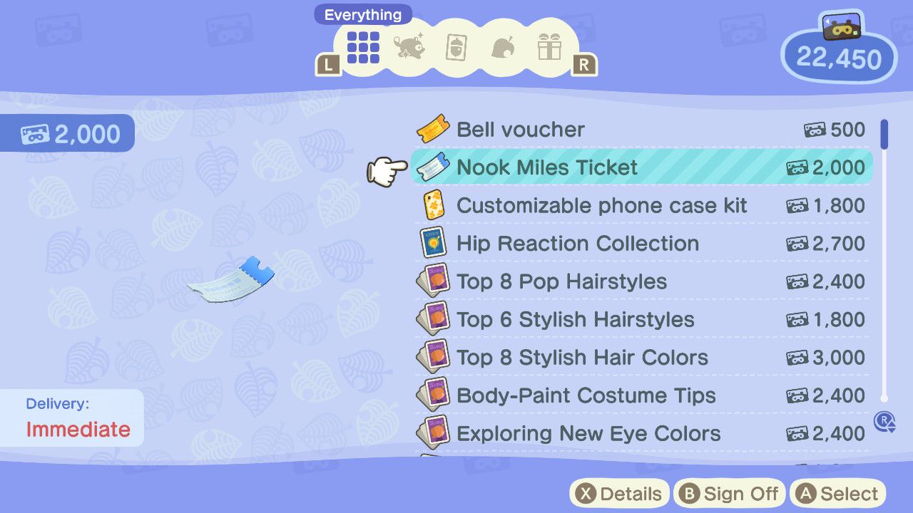 Osta Nook Miles -lippu Animal Crossing: New Horizonsista