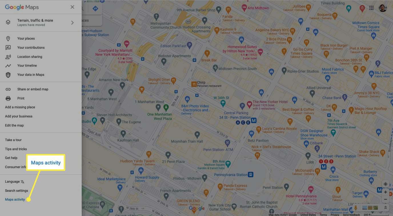 Maps-toiminta työpöydän Google Maps -valikossa