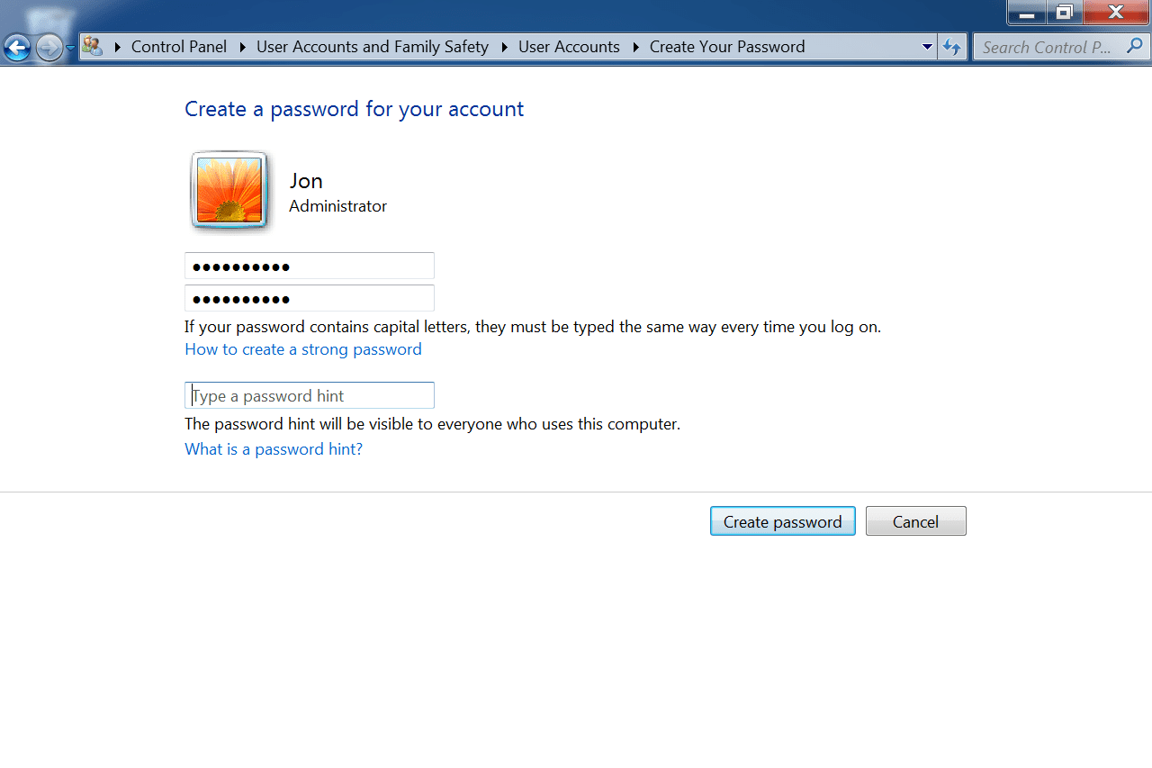 Luo salasana tilinäytöllesi Windows 7:ssä