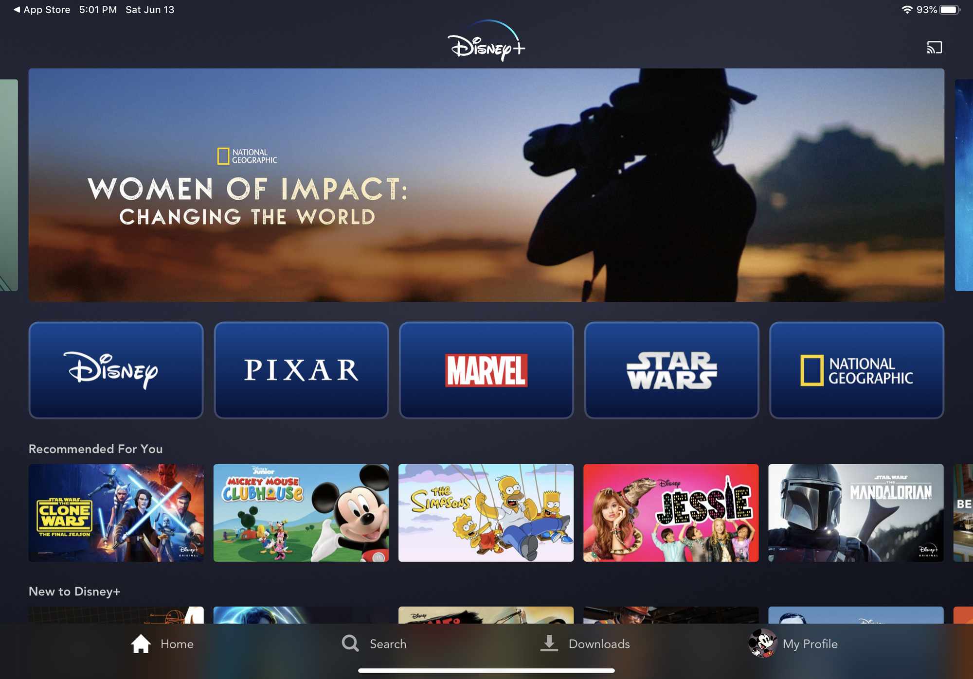 Kuvakaappaus Disney Plus -sovelluksesta iPadissa
