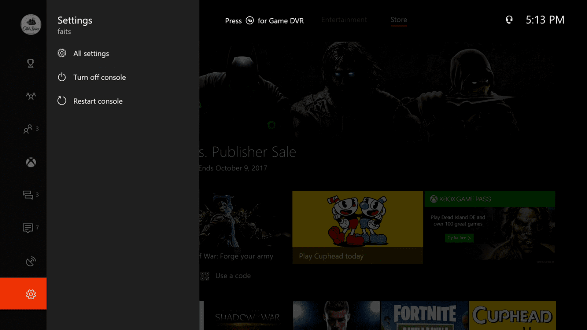 Tehdasasetusten palautus Xbox One -kuvakaappaus