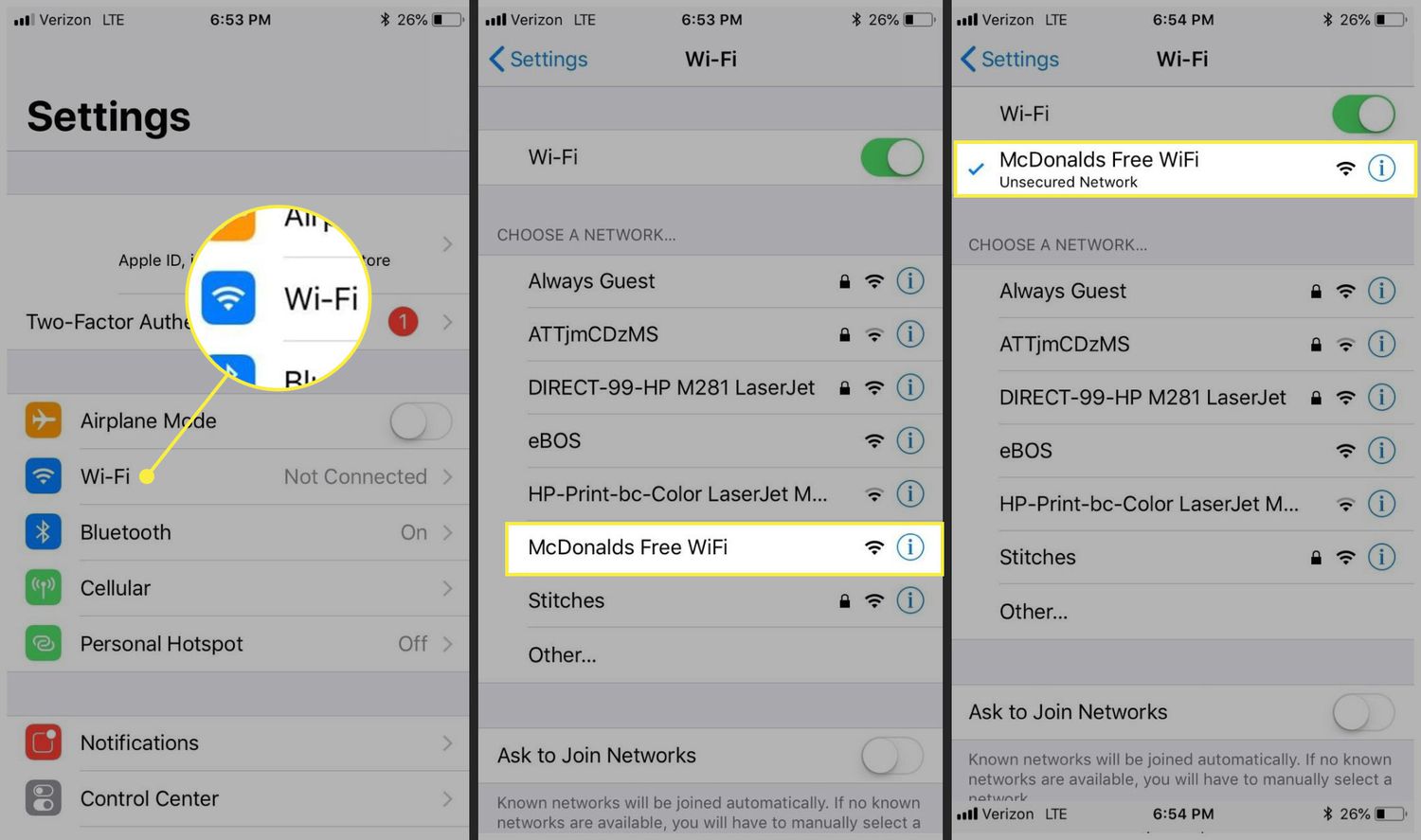 Yhdistä ilmaiseen McDonald'sin Wi-Fi-verkkoon iOS:ssä