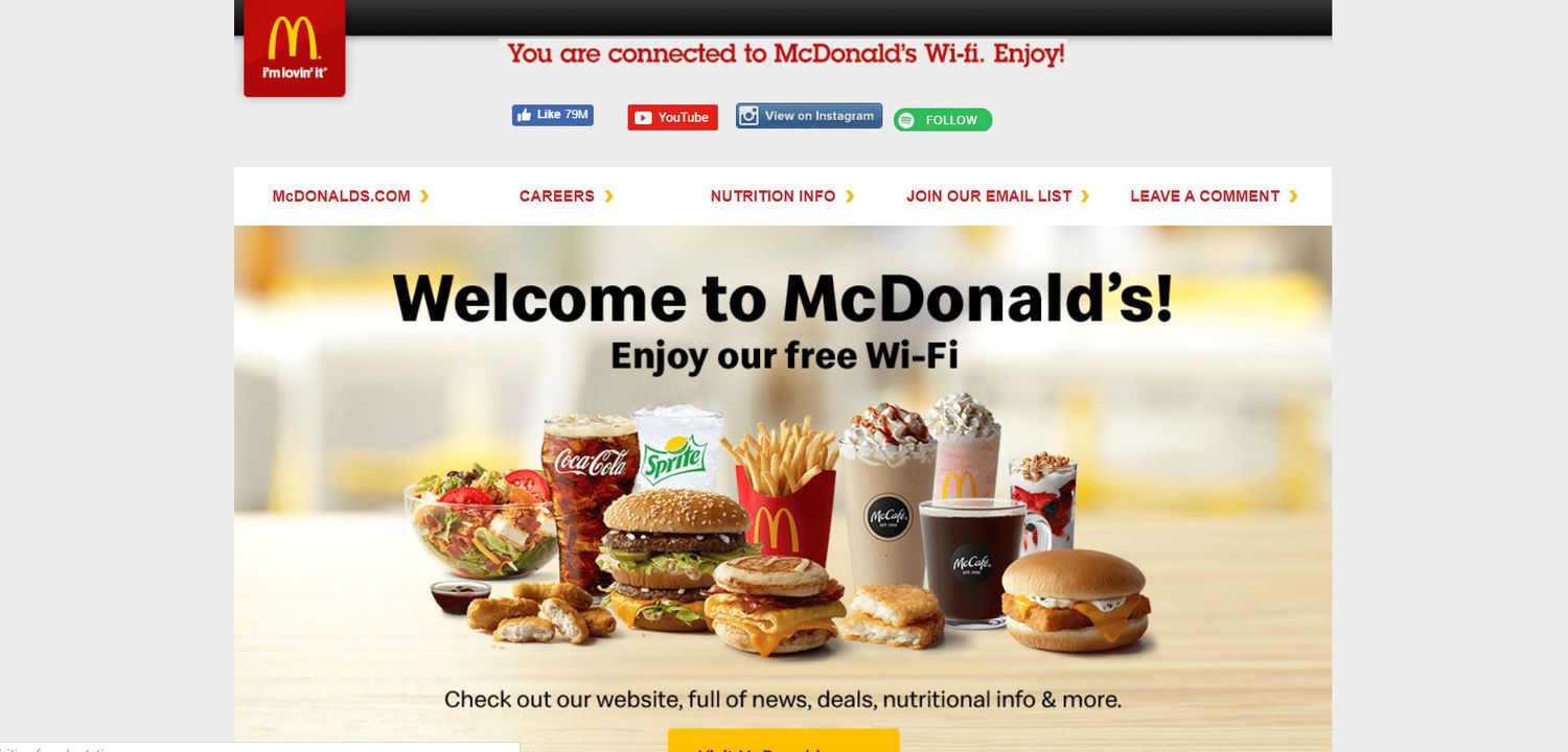 McDonald'sin WiFi-tervetulosivu