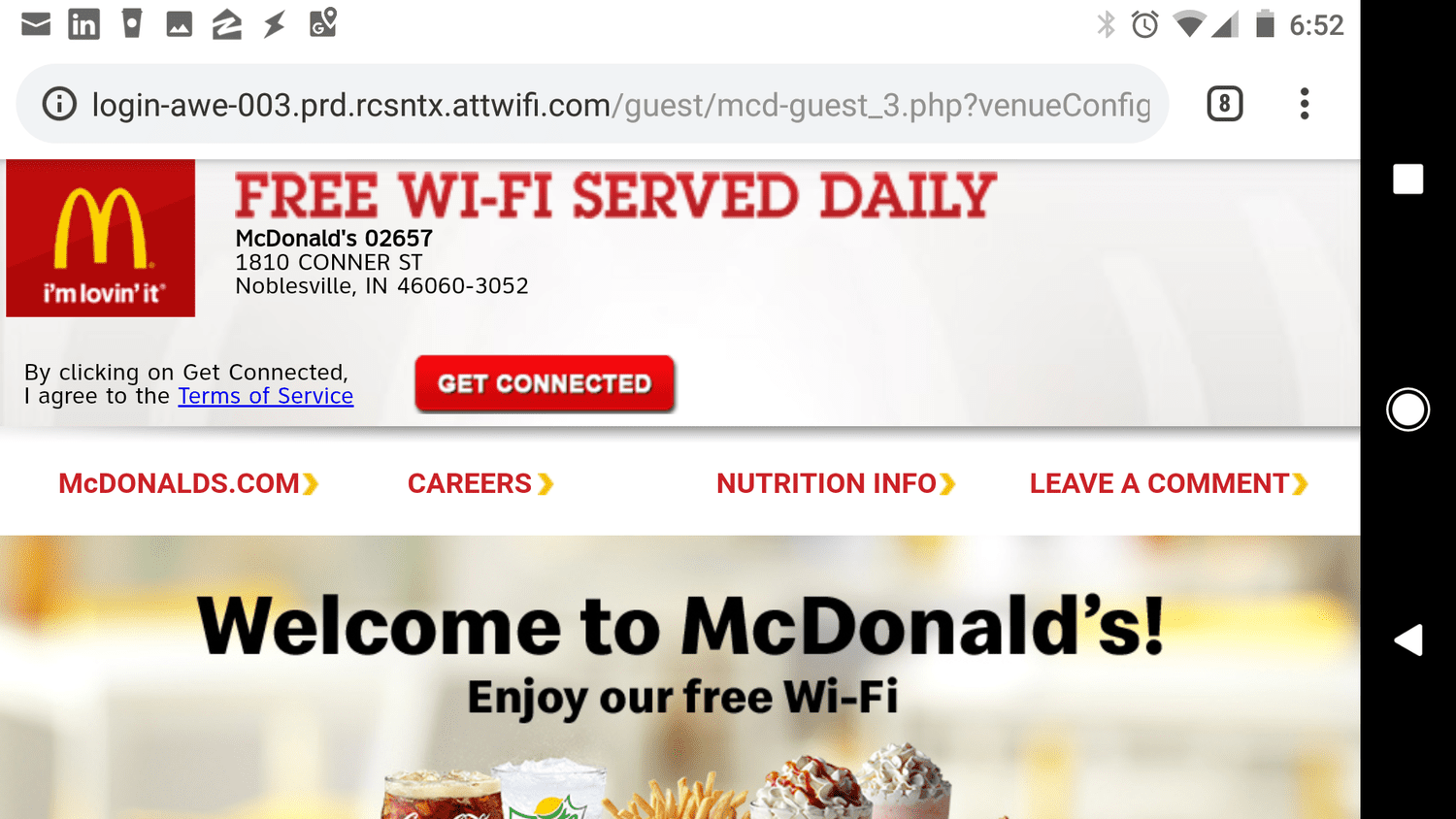 McDonald'sin mobiili Wi-Fi-yhteyssivu