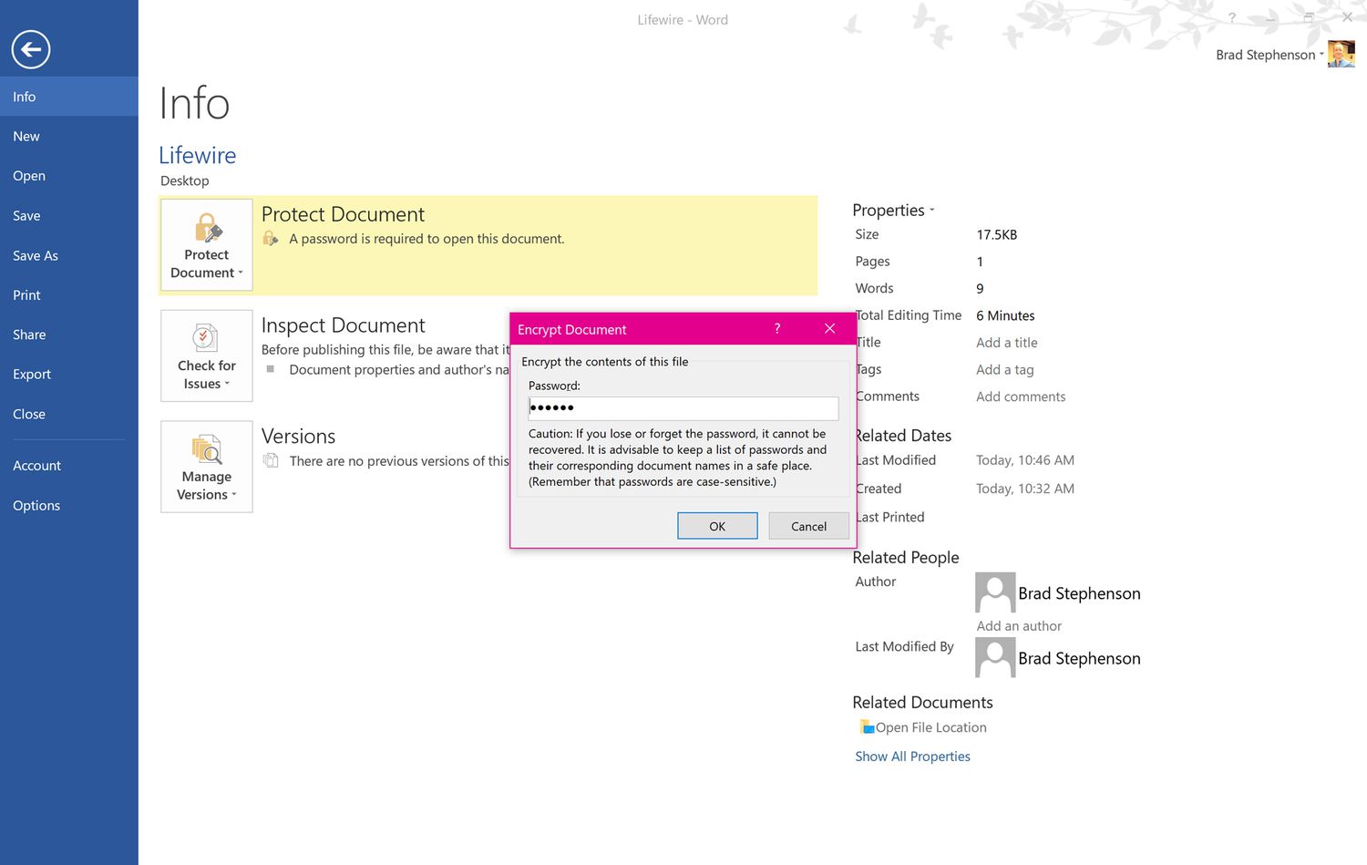 Vaihda salasana suojatussa Microsoft Word -asiakirjatiedostossa Windows 10:ssä.