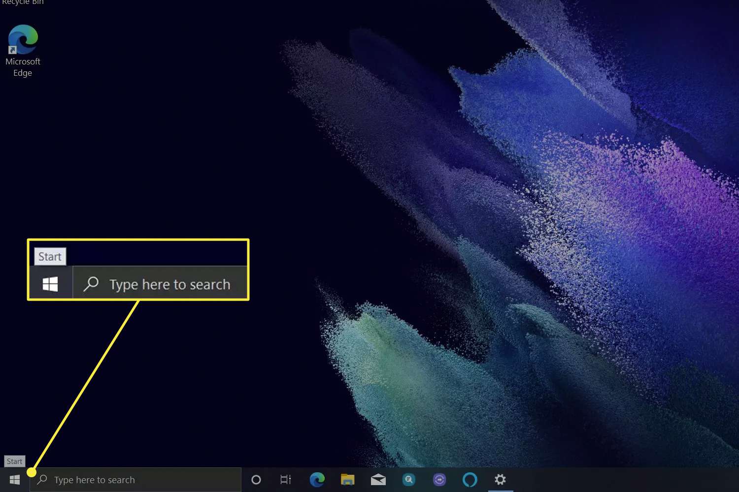Windows 10:n Käynnistä-valikon kuvake korostettuna.