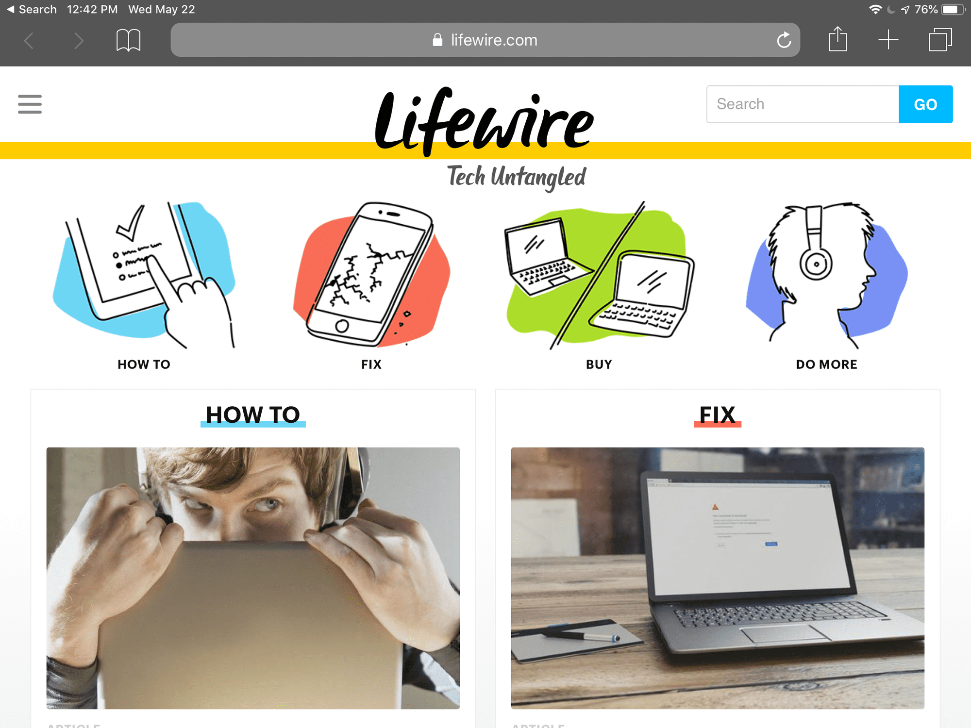 Lifewire-sivusto avattiin iPadin yksityisessä selaustilassa