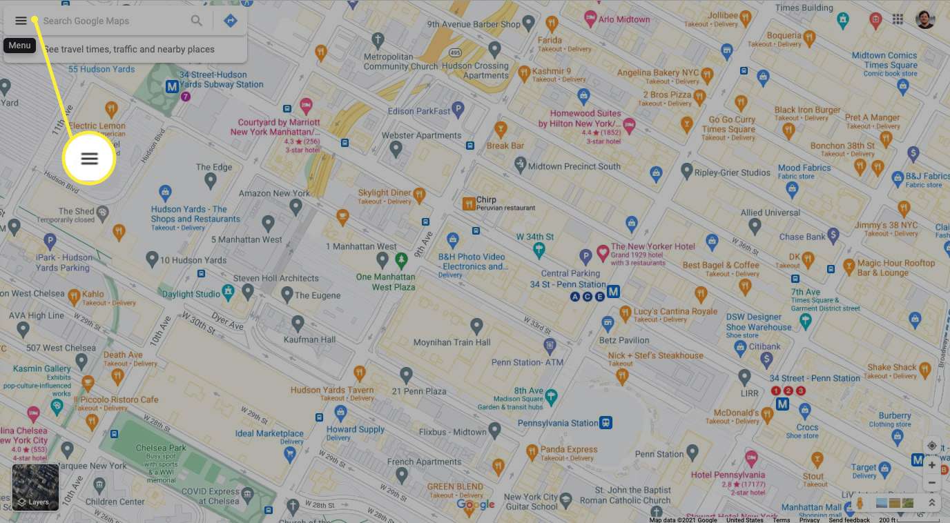 Valikkokuvake Google Mapsissa työpöydälle