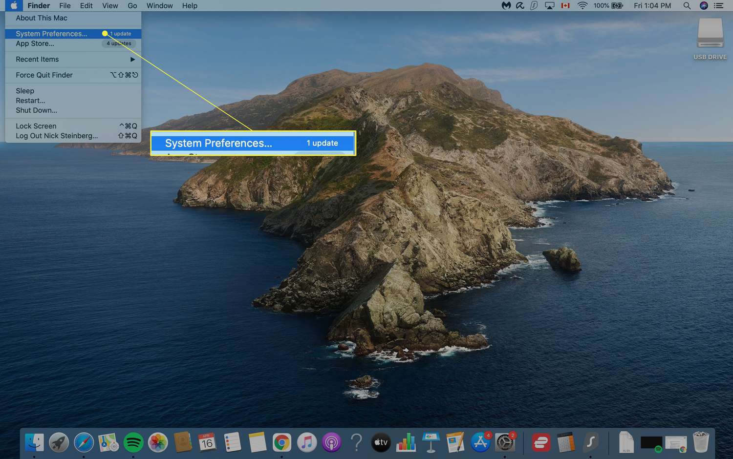 Mac, jossa Apple-valikon Järjestelmäasetukset on korostettuna