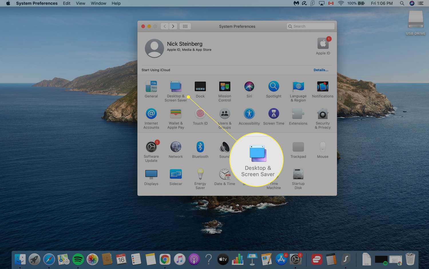 Macin järjestelmäasetukset, joissa "Työpöytä ja näytönsäästäjä" on korostettuna